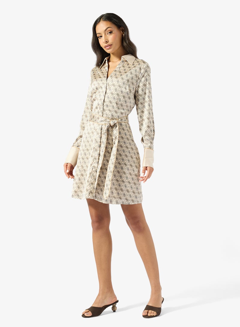 جس فستان قميص قصير بأكمام طويلة وربطة بليرتا - Image 1